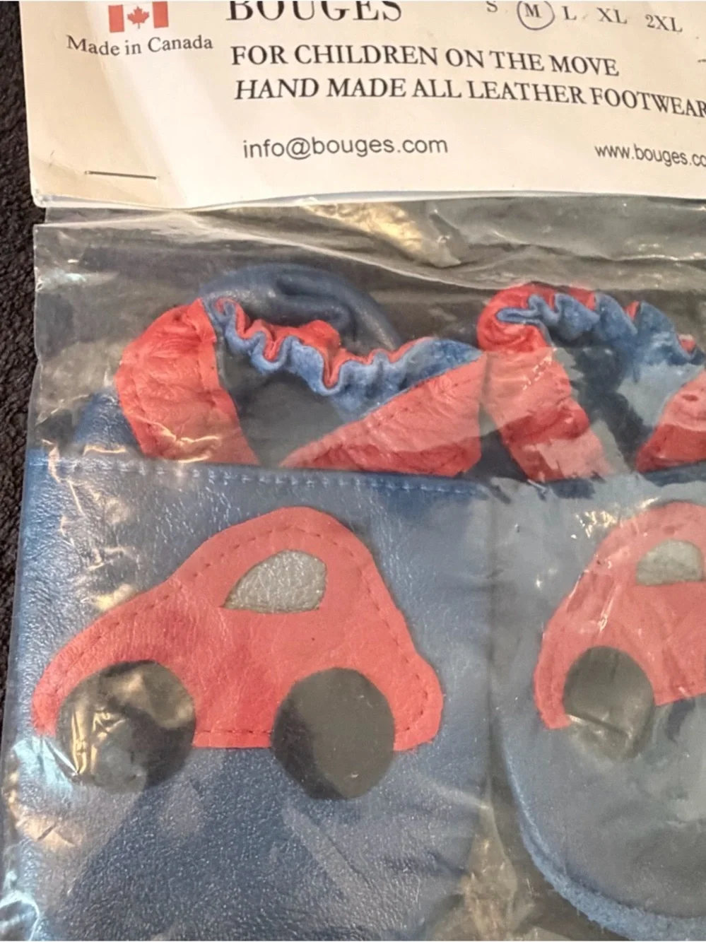 Bouges NWT Leather 6-12Mos Baby Booties Size Medium Cars Handmade in Canada